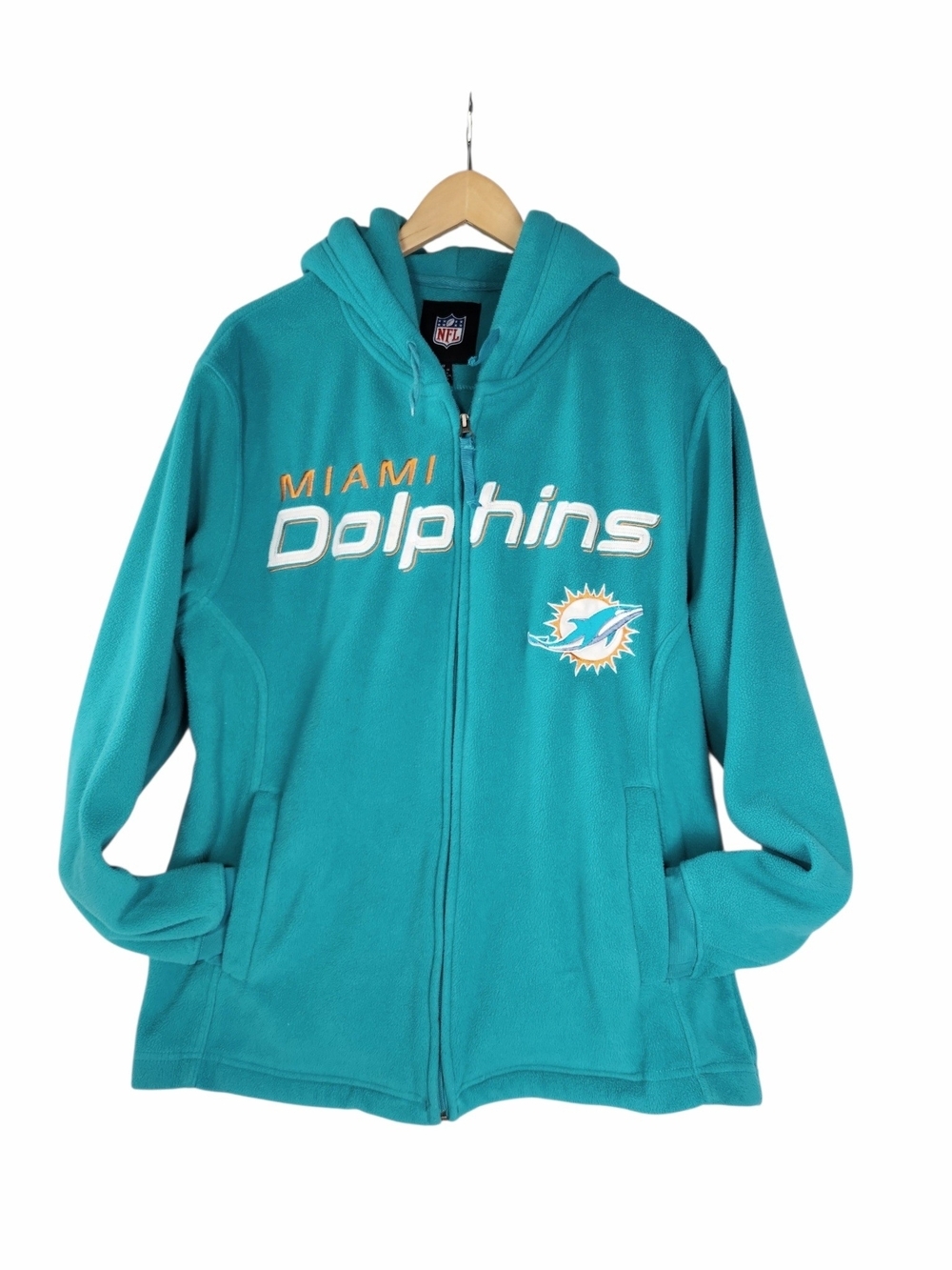 Miami Dolphins NFL Hoodie Mens M Aqua Fleece Full Zip Embroidered Football